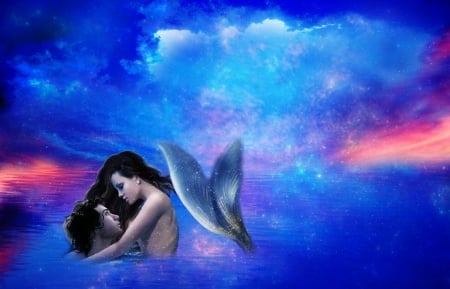 MERMAID IN LOVE - male, ocean, female, mermaid, blue