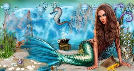 MERMAID - SEAHORSE, TREASURE, FEMALE, MERMAID