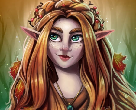 Fall Elf - Redhead, Fall, Elf, Fantasy, Eyes, Abstract