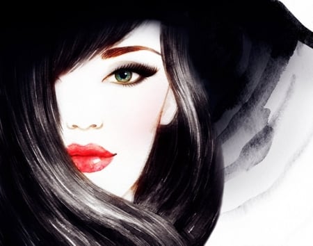 ♥ - abstract, black, lady, hair