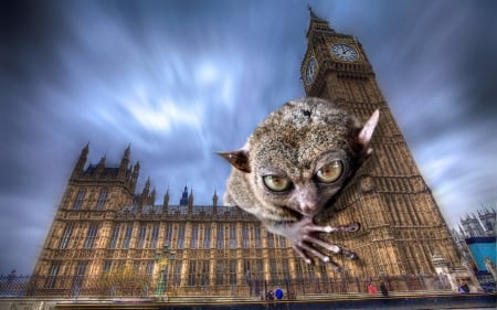 The monster - paw, building, london, blue, monster, funny, tower, cute