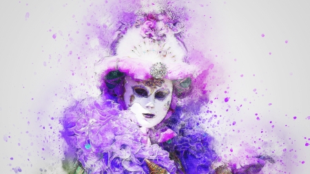 Carnivale - mask, venice, watercolor, white, purple, art, pink, flower, carnivale