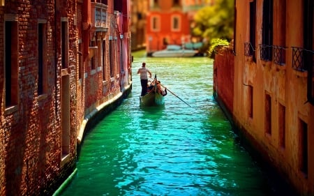 Venice - red, venice, canale, blue, water, summer, boat