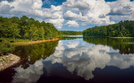 Summer River - summer, forest, clouds, river