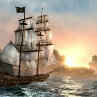 Pirate Ship at Sunset (Art Work)