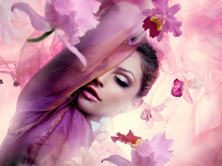 Beauty - woman, purple, girl, orchid, pink, model