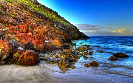 Mountain and Sea - nature, sky, mountain, sea, rocks