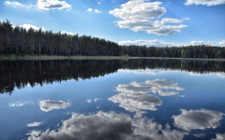 Lake Niedraja in Latvia - lake, latvia, reflection, clouds