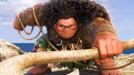 Moana (2016) - animation, tattoo, maui, poster, god, man, fantasy, movie, disney