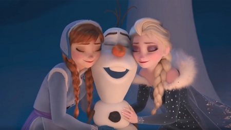 Frozen (2013) - snowman, winter, olaf, snow queen, frozen, anna, sister, movie, princess, trio, elsa, disney