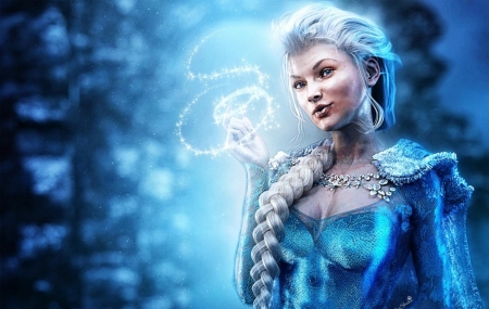 Elsa - princess, girl, snow queen, winter, shibashake, fantasy, fanart, blue, elsa, luminos, disney