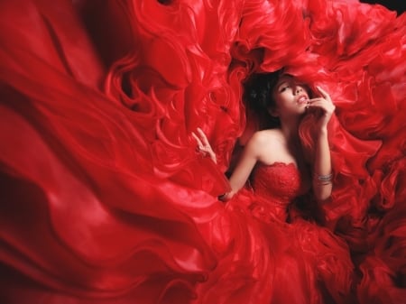 Beauty in red - woman, dress, model, dancing