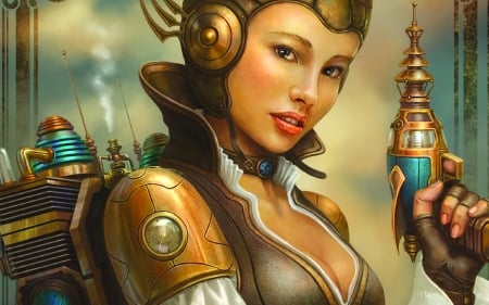 Steampunk soldier - girl, steampunk, technology, sf, fantasy