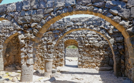 Ruins of Chorazin, Israel - gate, arches, columns, Israel, ruins, Holy Land