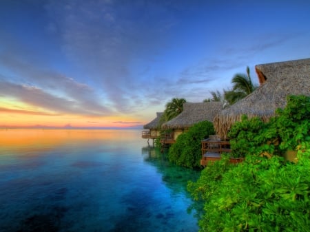 Coastal Sunset at Dusk - nature, sky, blue, sunset, sea, coast