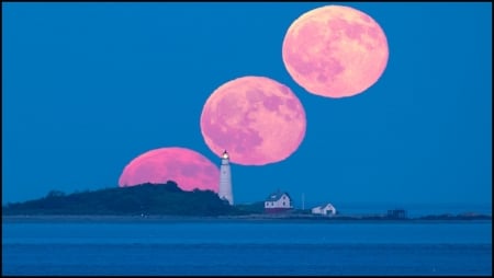 Full Moon and Boston Light - moon, fun, ocean, lighthouse, cool, architecture, space