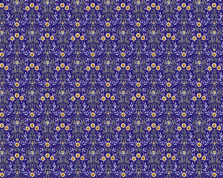 Myrea Pettit pattern in the style of William Morrisblue - flowers, myrea pettit, william morris, blue