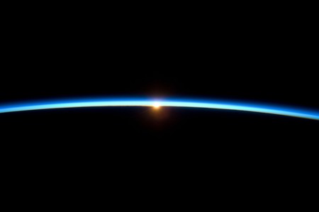 Thin Blue Line - space, earth, sunset, sun