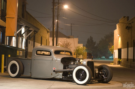 37 ford pickup 13 - sky, hotrod, gray, building