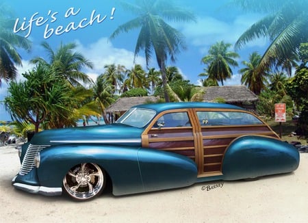 Woodie Hot Rod by Barney hh - palmtrees, woody, blue, beach