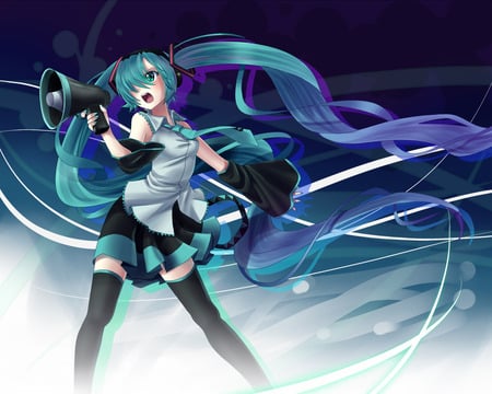 Give me an H.. give me an A... - idol, vocaloid, anime, twintails, hatsune miku, megaphone