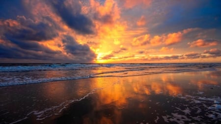 Wonderful Sea Sunset - clouds, sunset, nature, beach, sea, sky