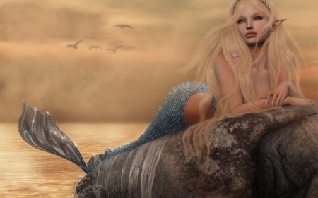 Mermaid - rendeirng, rock, fantasy, sirena, mermaid, luminos