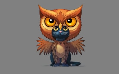 Owl-cat - halloween, costume, art, grey, cat, orange, owl, fantasy