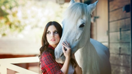 Loving Touch. . - women, fun, female, fashion, models, brunettes, western, horse, girls, cowgirl, style, outdoors, barn, ranch