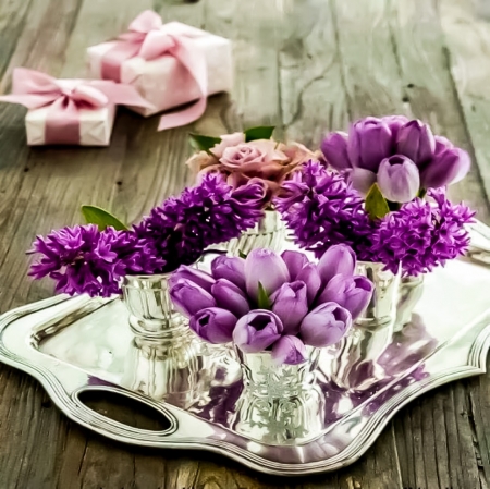 For you - flowers, Gift, Tulips, reflection, still life