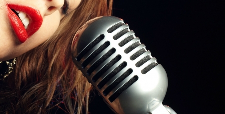 Microphone - microphone, red, black, lips, girl, woman