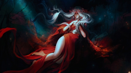 Fantasy girl - black, fantasy, red, girl, exellero, art, dark, luminos