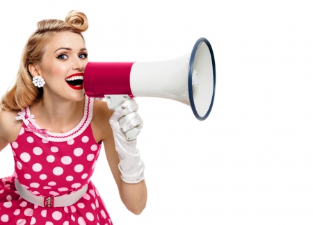 Hello! - woman, girl, summer, funny, model, white, microphone, pink, glove, dot, blonde, retro