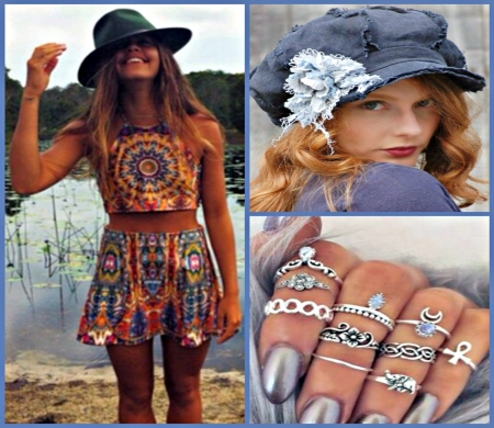 Boho Hippie Fashions - jewelry, models, people, female, fashions, hippie, boho, hats