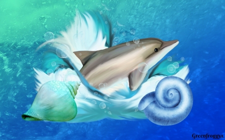 DOLPHIN WITH SHELLS - doliphin, shells, image, abstract