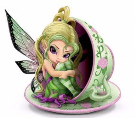 Teacup Fairy - white, abstract, green, cute, fantasy, teacup