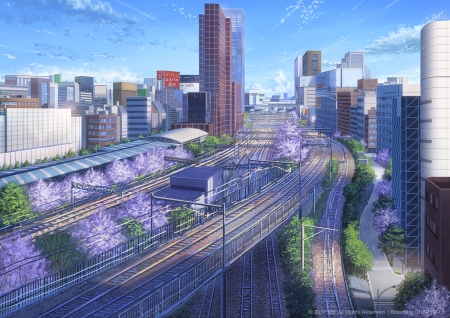 Anime City - japan, anime, sakura, tokyo, orginal, spring, city, japanese