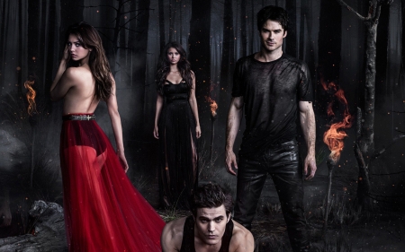 The Vampire Diaries (TV Series 2009â€“2017) - ian somerhalder, black nina dobrev, paul wesley, the vampire diaries, tv sereis, poster, dark red