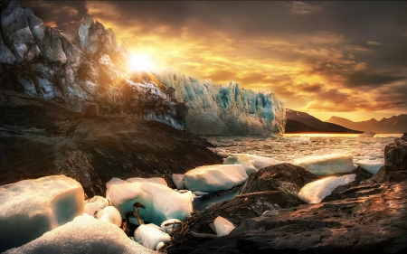 Sunset at Great Glacier in Patagonia, Argintina - glacier, nature, argintina, sunset