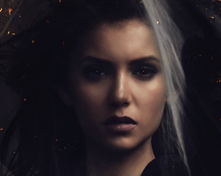 The Vampire Diaries (TV Series 2009â€“2017) - nina dobrev, veil, actress, girl, tv series, the vampire diaries, black, fantasy, face, dark, elena