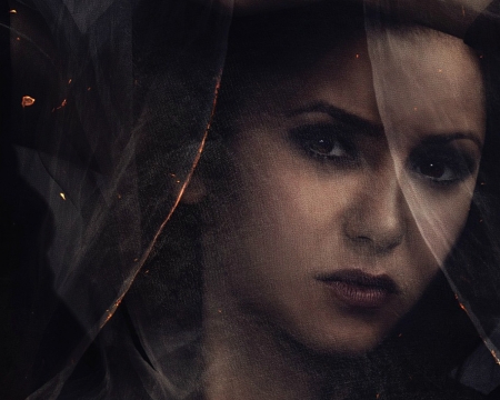 The Vampire Diaries (TV Series 2009–2017) - veil, Nina Dobrev, tv series, dark, actress, black, fantasy, the vampire diaries, elena, face