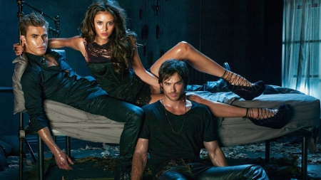 The Vampire Diaries (TV Series 2009–2017) - actor, Nina Dobrev, tv series, girl, man, actress, fantasy, the vampire diaries, Ian Somerhalder, Paul Wesley