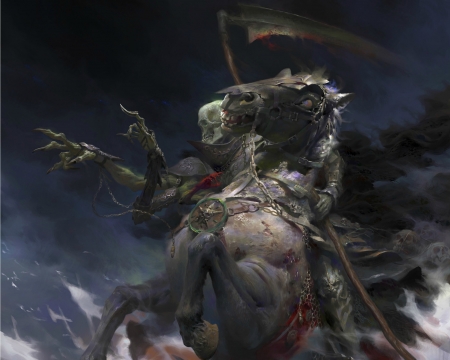 Death riding a horse - fantasy, death, wei feng, art, horse, dark