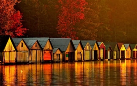 Floating Houses on River at Dawn