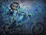 Blue Biker Fairy In Rain