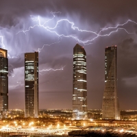 Lightning over Madrid Skyscrapers