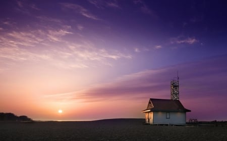 Morning Over Lonely House - morning, sky, clouds, house, sunrise