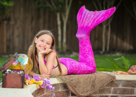 Little mermaid - sirena, summer, girl, creative, pink, copil, tail, child, fantasy, mermaid, little