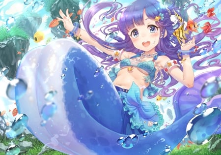 Asari Nanami - summer, sirena, water, asari nanami, anime, girl, blue, manga, terumii, mermaid, fish