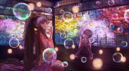 Bubbles - pink, bubbles, anime, popopo5656, girl, manga, colorful